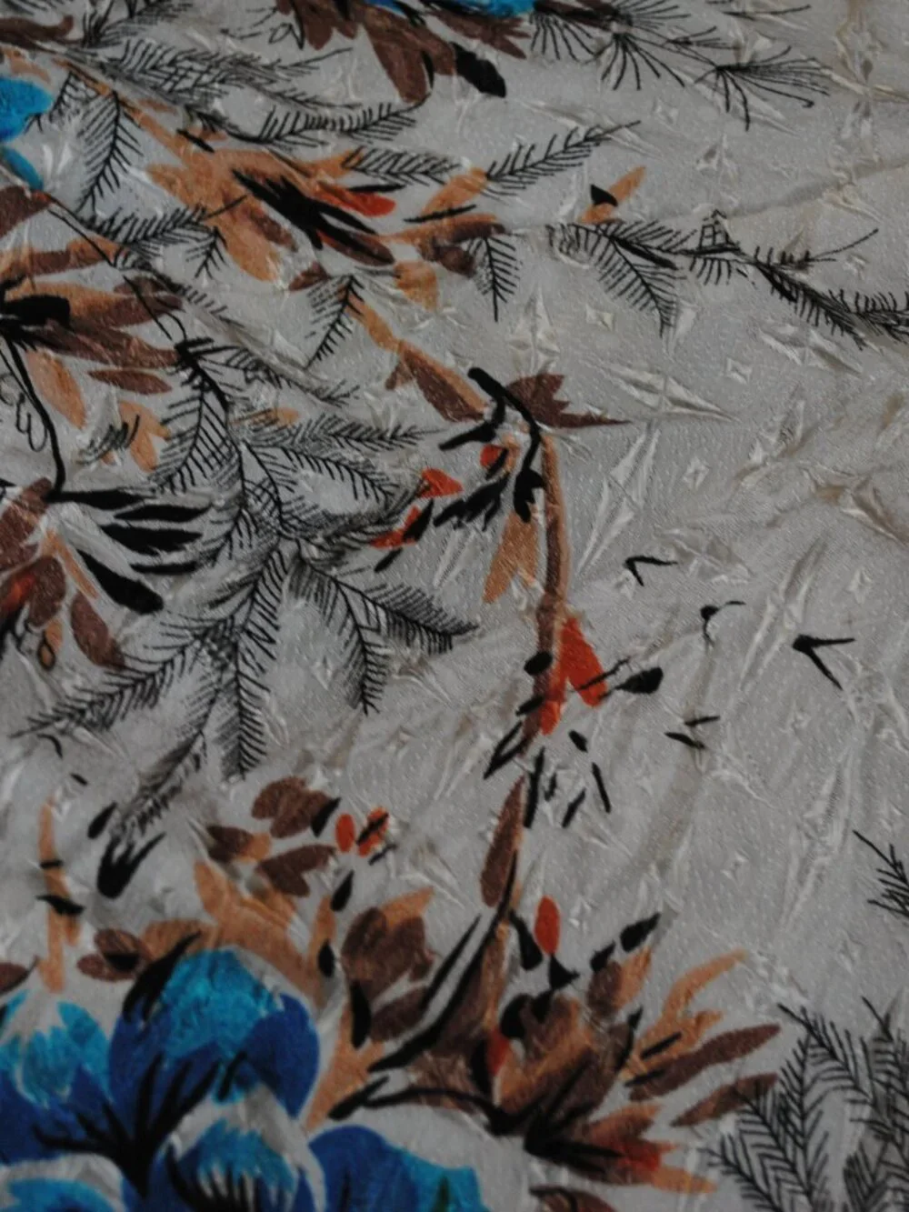 Vintage Large Floral 1950s Scarf made in Japan with Orange Border